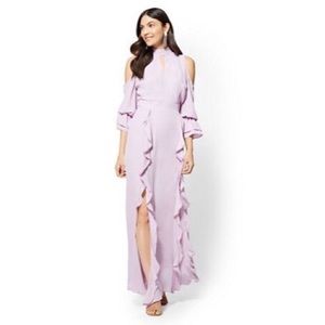 NY&Co Lavender Ruffle Cold-Shoulder Maxi Dress